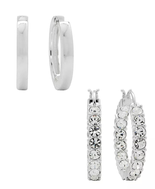 Women'S Crystal Hoop Earrings Set, 4 Pieces